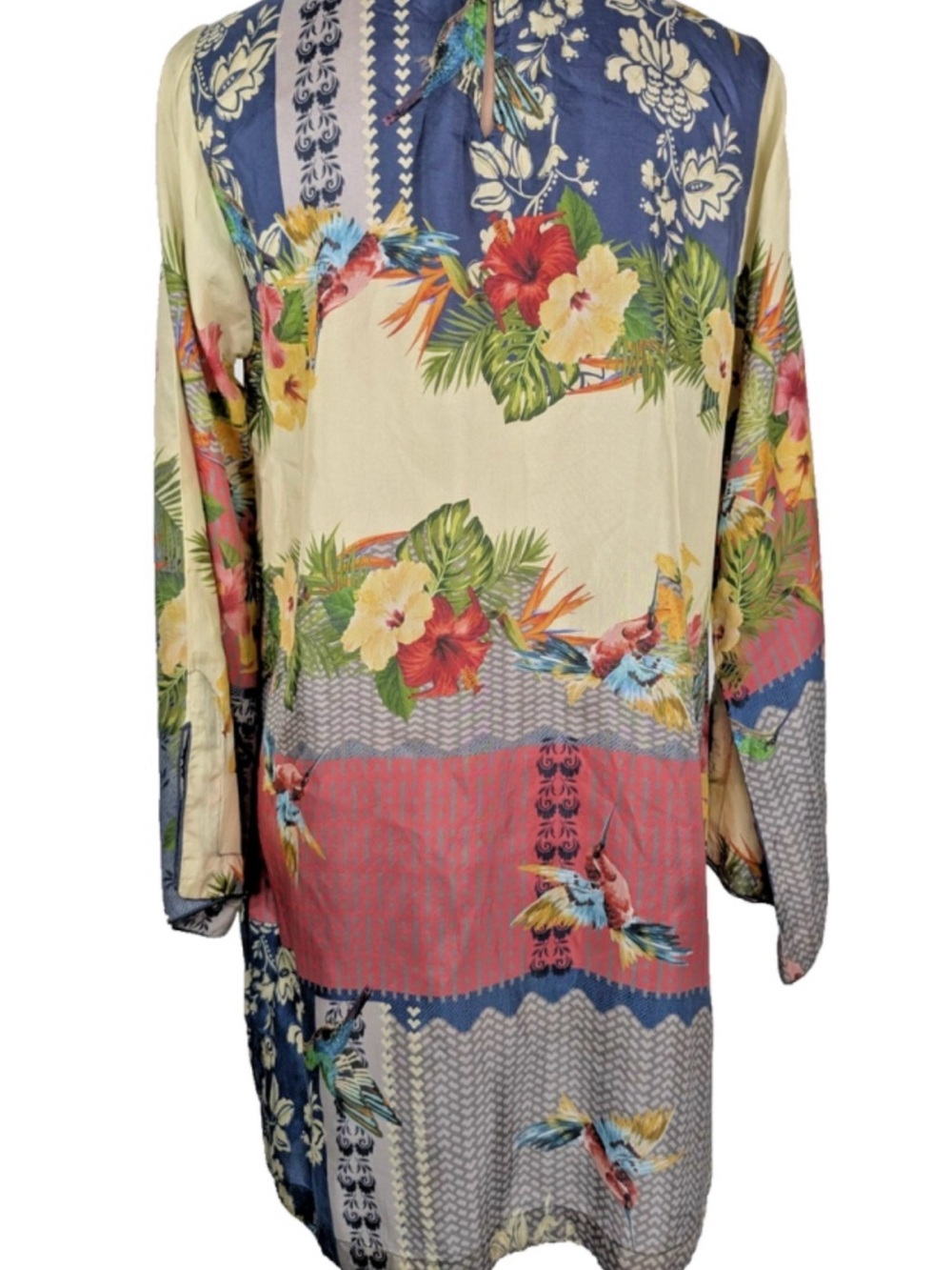 Johnny Was Deidre Silk Lagenlook Hummingbird Multicolor Floral Tunic-Dress - Picture 2 of 12